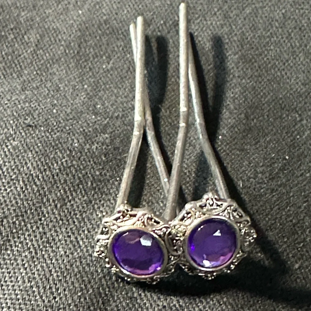 Amethyst Hair Pins - Picture 2 of 3